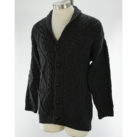 ARANCRAFTS Mens Charcoal Shawl Collar Merino Wool Cardigan Sweater MEDIUM NWT